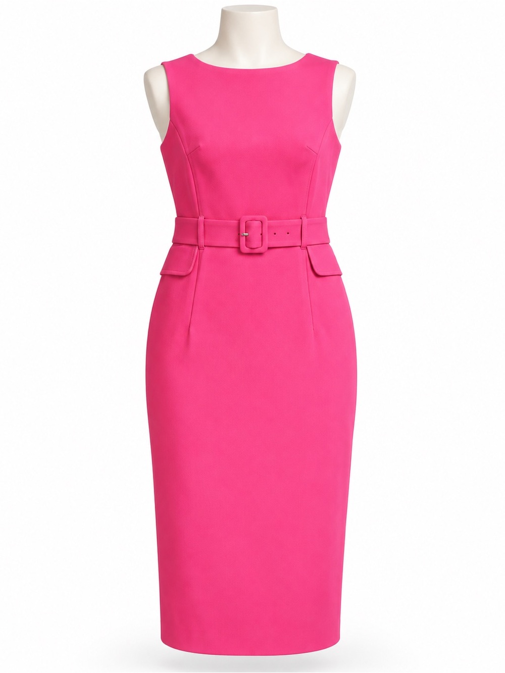Karen Millen Hot Pink Belted Pencil Midi Dress US 8